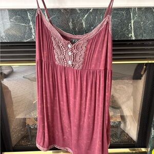 POL Burgundy Lace Babydoll Top With Adjustable Straps